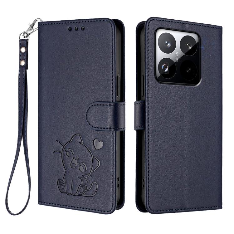 For Xiaomi 15T 5G Embossed Heart Cat Leather Phone Case with Hand Strap