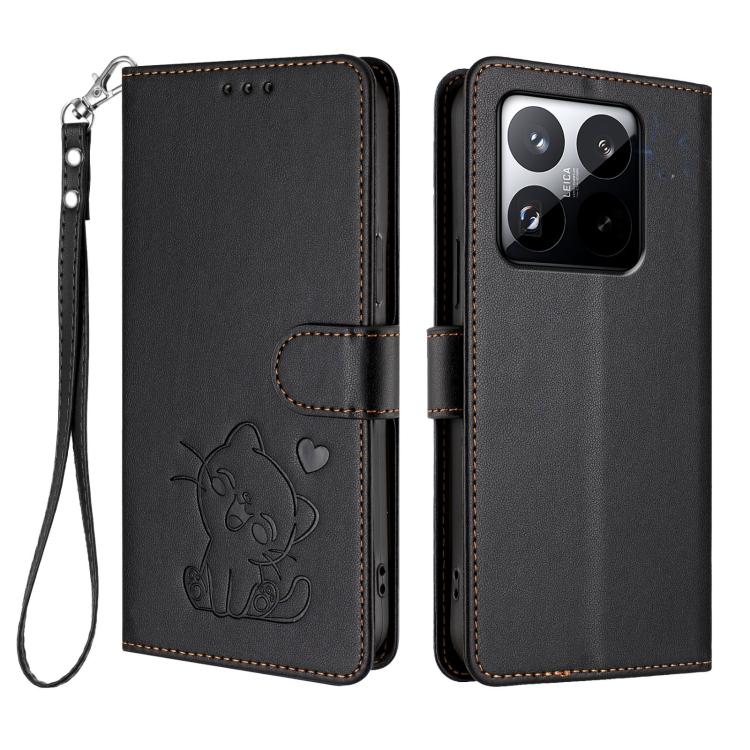 For Xiaomi 15T 5G Embossed Heart Cat Leather Phone Case with Hand Strap