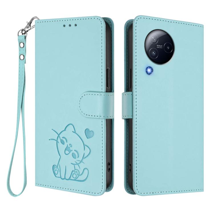 For Xiaomi Civi 3 5G Embossed Heart Cat Leather Phone Case with Hand Strap