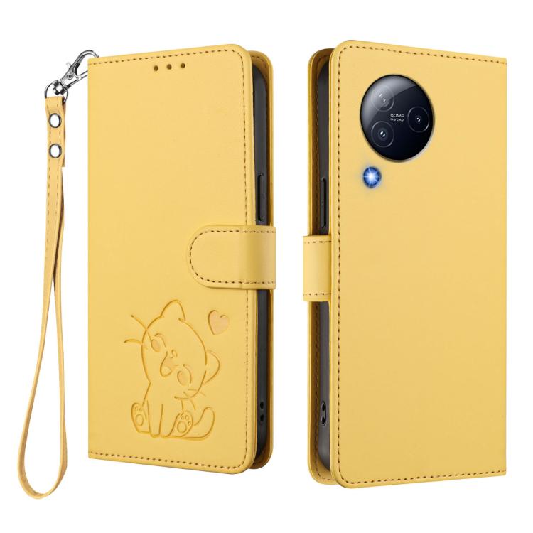 For Xiaomi Civi 3 5G Embossed Heart Cat Leather Phone Case with Hand Strap