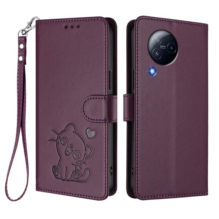 For Xiaomi Civi 3 5G Embossed Heart Cat Leather Phone Case with Hand Strap