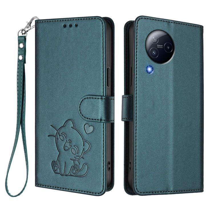 For Xiaomi Civi 3 5G Embossed Heart Cat Leather Phone Case with Hand Strap