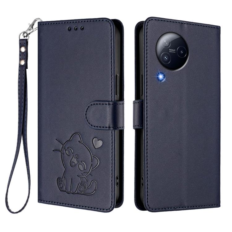 For Xiaomi Civi 3 5G Embossed Heart Cat Leather Phone Case with Hand Strap