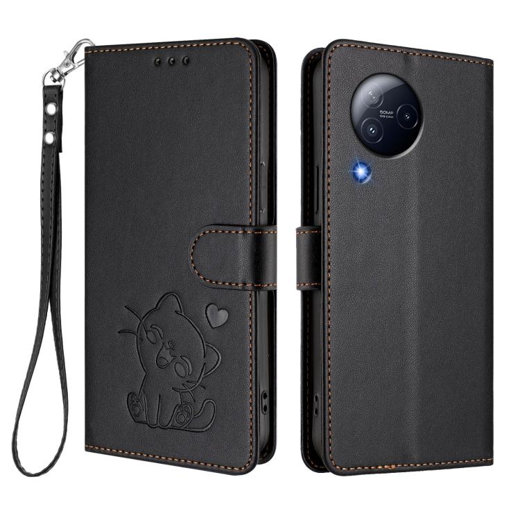 For Xiaomi Civi 3 5G Embossed Heart Cat Leather Phone Case with Hand Strap
