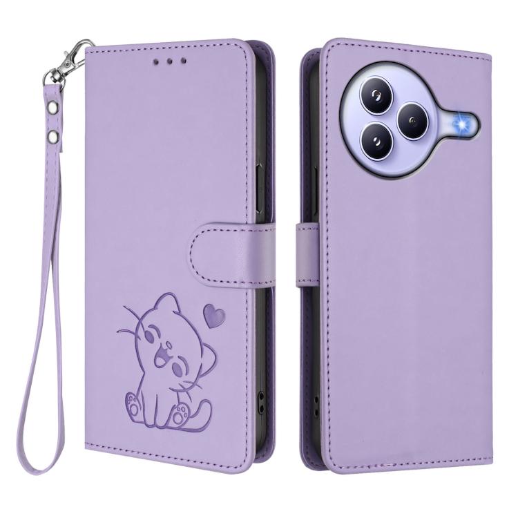 For Xiaomi Civi 5 Pro 5G Embossed Heart Cat Leather Phone Case with Hand Strap