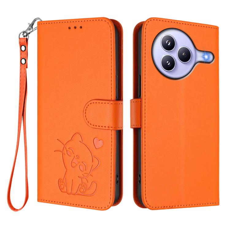 For Xiaomi Civi 5 Pro 5G Embossed Heart Cat Leather Phone Case with Hand Strap