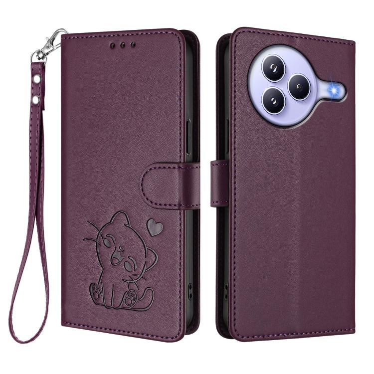 For Xiaomi Civi 5 Pro 5G Embossed Heart Cat Leather Phone Case with Hand Strap