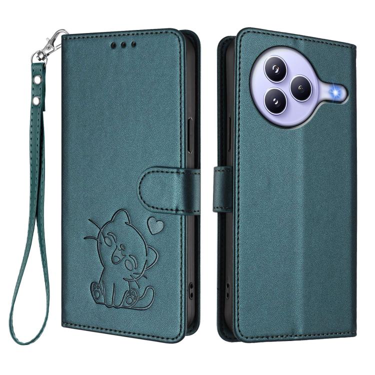 For Xiaomi Civi 5 Pro 5G Embossed Heart Cat Leather Phone Case with Hand Strap