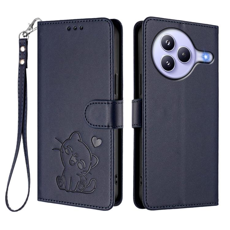 For Xiaomi Civi 5 Pro 5G Embossed Heart Cat Leather Phone Case with Hand Strap