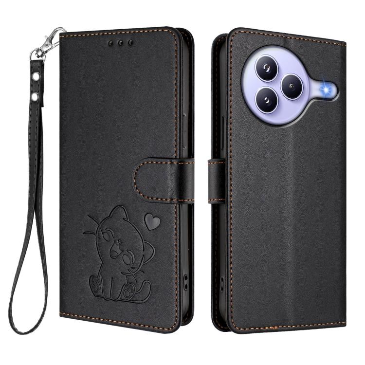 For Xiaomi Civi 5 Pro 5G Embossed Heart Cat Leather Phone Case with Hand Strap