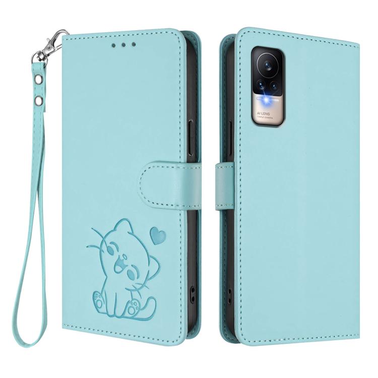 For Xiaomi Civi 1S Embossed Heart Cat Leather Phone Case with Hand Strap