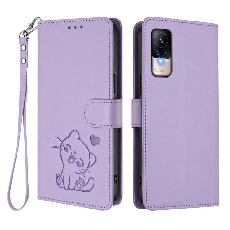 For Xiaomi Civi 1S Embossed Heart Cat Leather Phone Case with Hand Strap