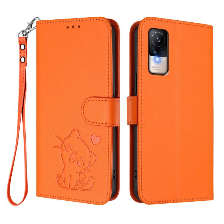 For Xiaomi Civi 1S Embossed Heart Cat Leather Phone Case with Hand Strap