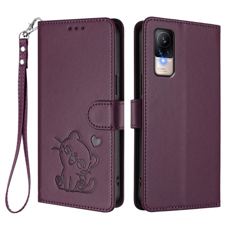 For Xiaomi Civi 1S Embossed Heart Cat Leather Phone Case with Hand Strap