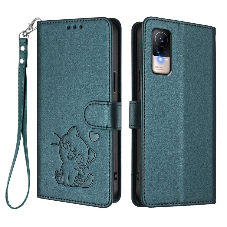 For Xiaomi Civi 1S Embossed Heart Cat Leather Phone Case with Hand Strap