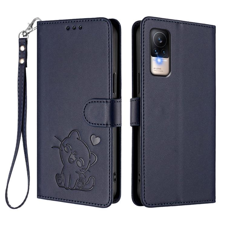 For Xiaomi Civi 1S Embossed Heart Cat Leather Phone Case with Hand Strap