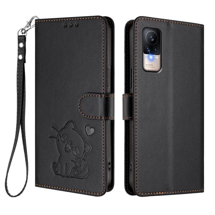 For Xiaomi Civi 1S Embossed Heart Cat Leather Phone Case with Hand Strap