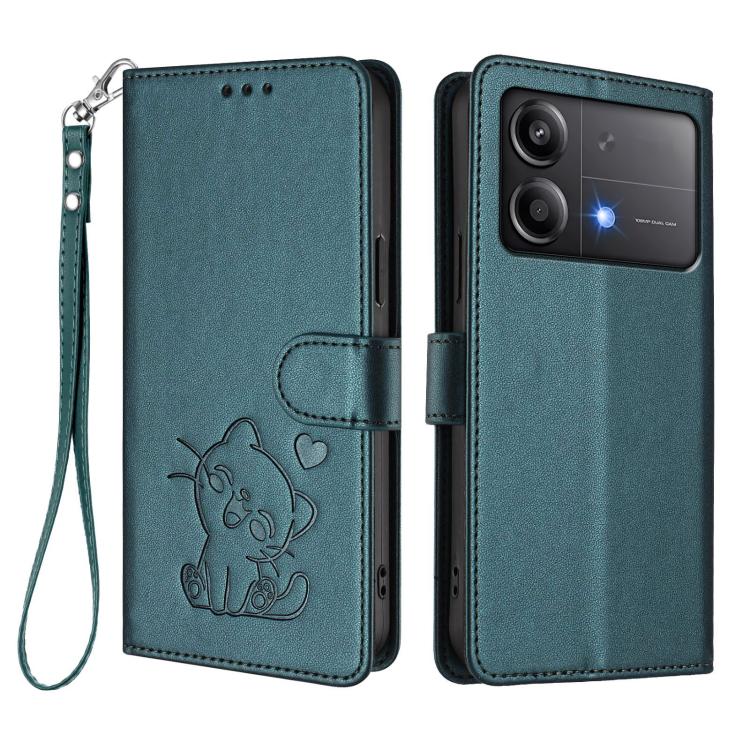 For Xiaomi Poco X6 Neo 5G Embossed Heart Cat Leather Phone Case with Hand Strap