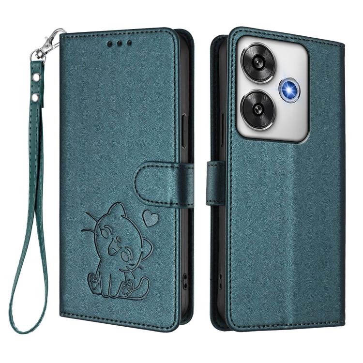 For Xiaomi Poco F6 5G Embossed Heart Cat Leather Phone Case with Hand Strap