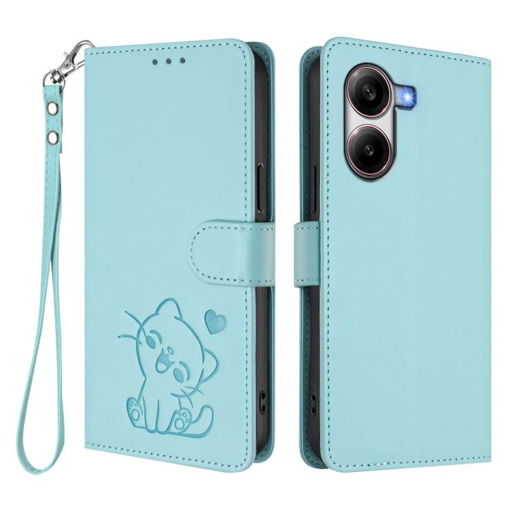 For Xiaomi Poco X7 Pro 5G / Redmi Turbo 4 5G Embossed Heart Cat Leather Phone Case with Hand Strap