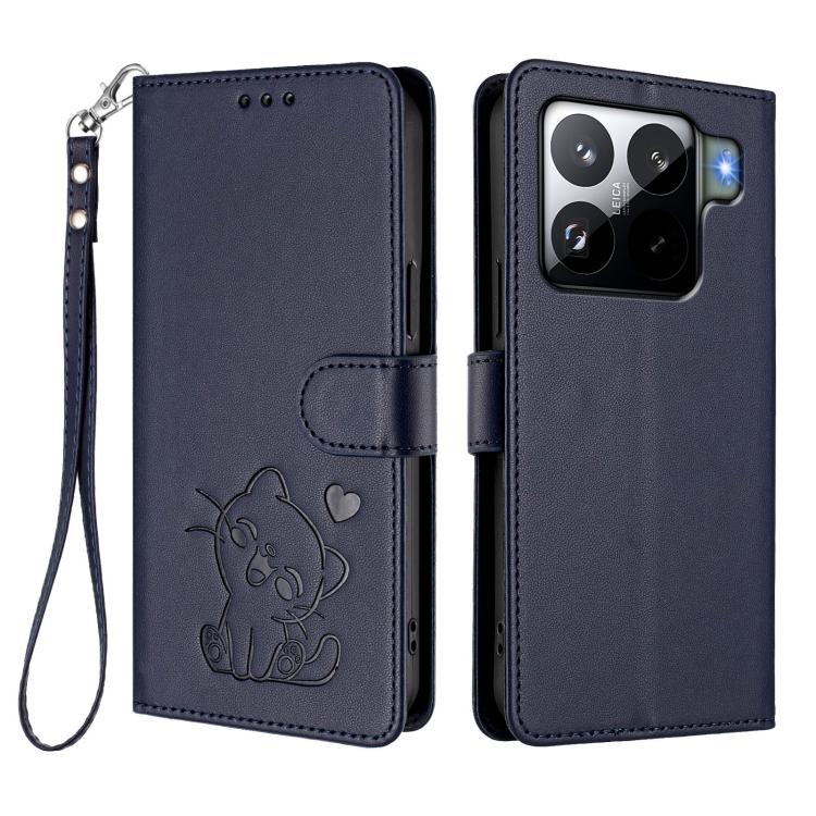For Xiaomi 15S Pro 5G Embossed Heart Cat Leather Phone Case with Hand Strap
