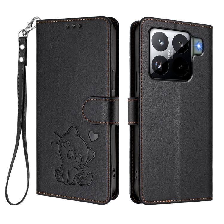 For Xiaomi 15S Pro 5G Embossed Heart Cat Leather Phone Case with Hand Strap