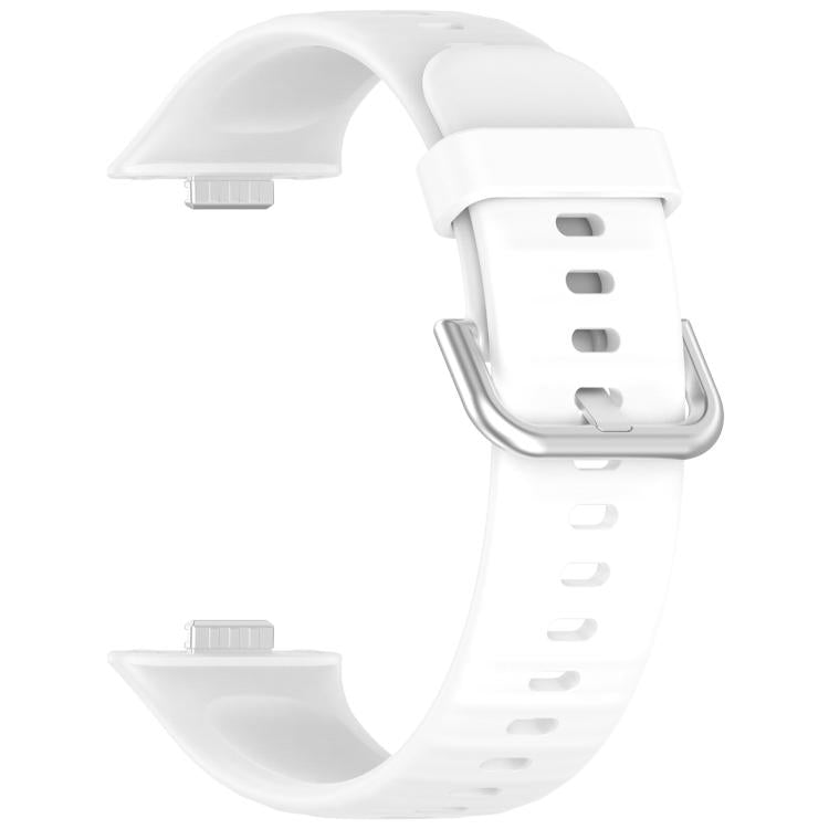 For Huawei Watch Fit 4 Silver Steel Buckle Silicone Watch Band with 3D Curved Film