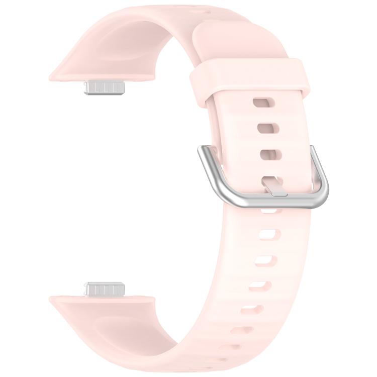 For Huawei Watch Fit 4 Silver Steel Buckle Silicone Watch Band with 3D Curved Film
