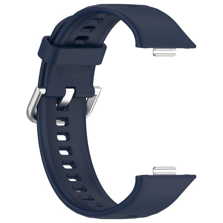 For Huawei Watch Fit 4 Silver Steel Buckle Silicone Watch Band with 3D Curved Film