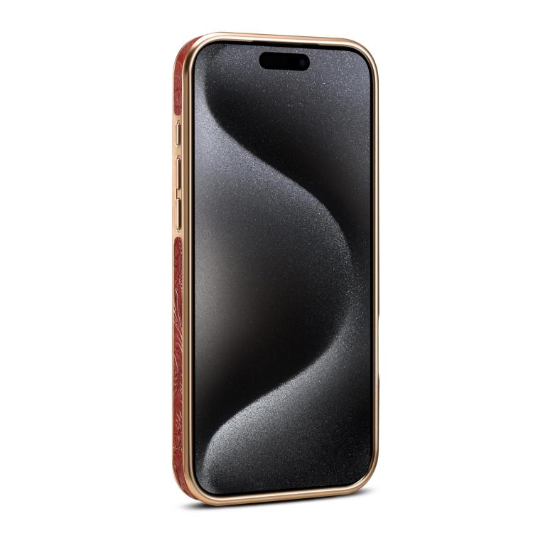 For iPhone 17 Pro Max Denior A23 Retro Flower Texture Magnetic Holder Electroplating Genuine Leather Phone Case