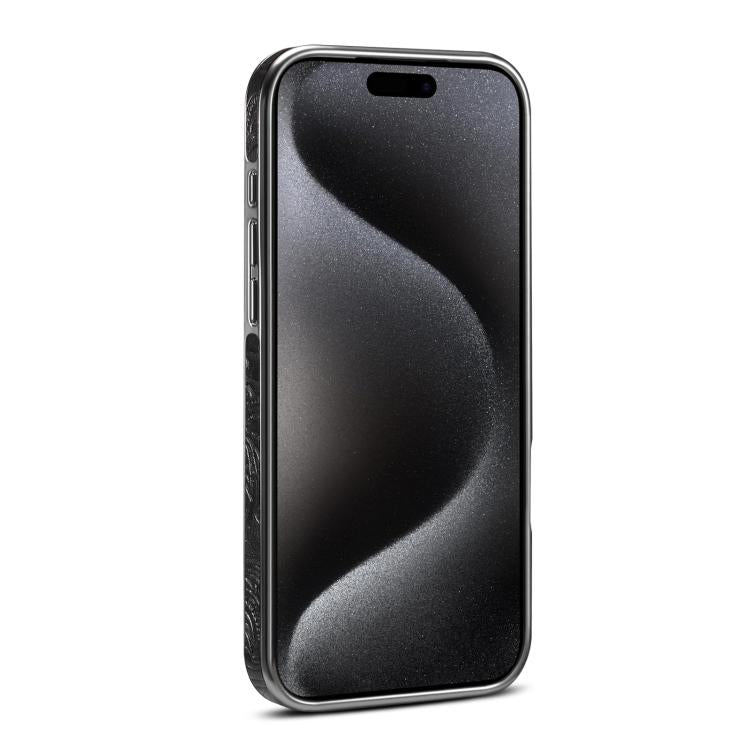 For iPhone 17 Pro Denior A23 Retro Flower Texture Magnetic Holder Electroplating Genuine Leather Phone Case