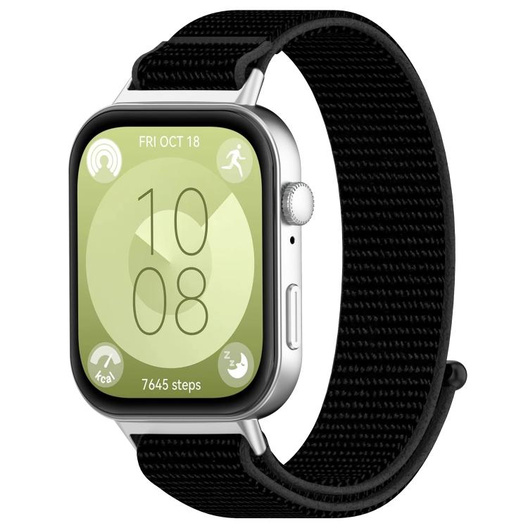 For Huawei Watch Fit 3 Nylon Hook and Loop Fastener Watch Band with 3D Curved Film
