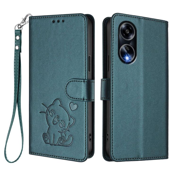 For OPPO A98 5G / F23 5G India Embossed Heart Cat Leather Phone Case with Hand Strap