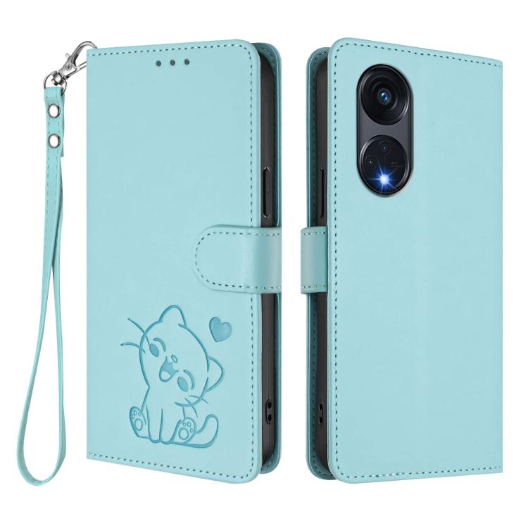 For OPPO Reno8 T 5G Global / A1 Pro 5G Embossed Heart Cat Leather Phone Case with Hand Strap