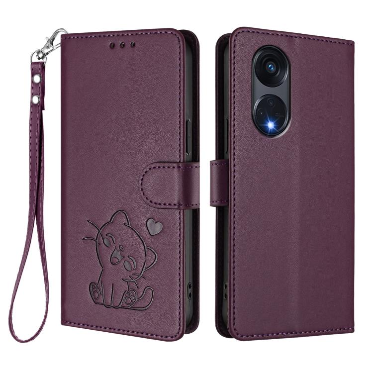 For OPPO Reno8 T 5G Global / A1 Pro 5G Embossed Heart Cat Leather Phone Case with Hand Strap