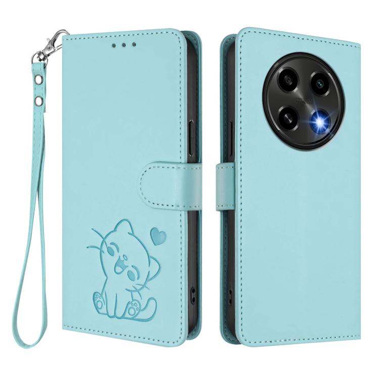 For OPPO A2 Pro 5G / F27 Pro 5G Embossed Heart Cat Leather Phone Case with Hand Strap