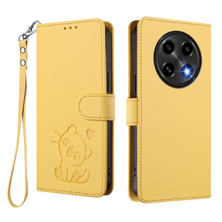 For OPPO A2 Pro 5G / F27 Pro 5G Embossed Heart Cat Leather Phone Case with Hand Strap