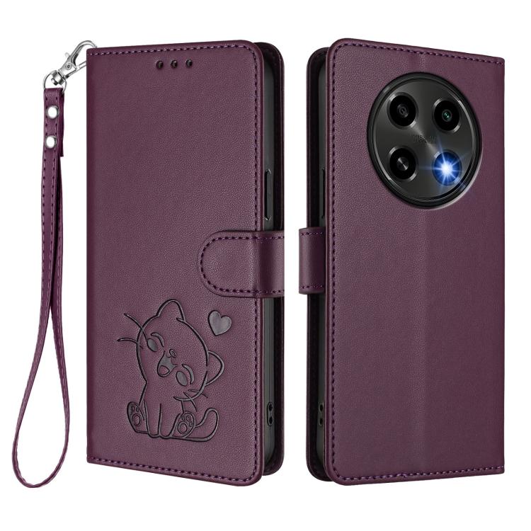 For OPPO A2 Pro 5G / F27 Pro 5G Embossed Heart Cat Leather Phone Case with Hand Strap