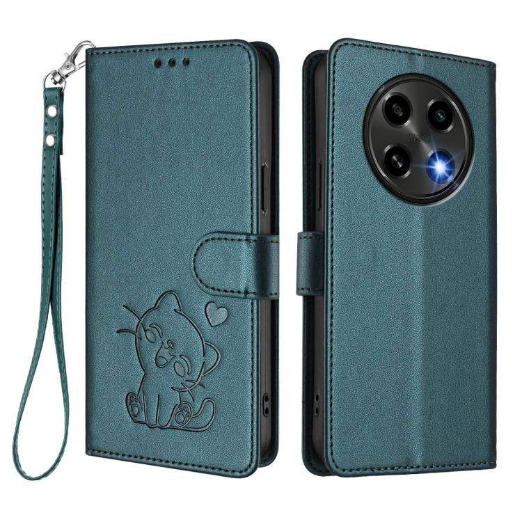 For OPPO A2 Pro 5G / F27 Pro 5G Embossed Heart Cat Leather Phone Case with Hand Strap