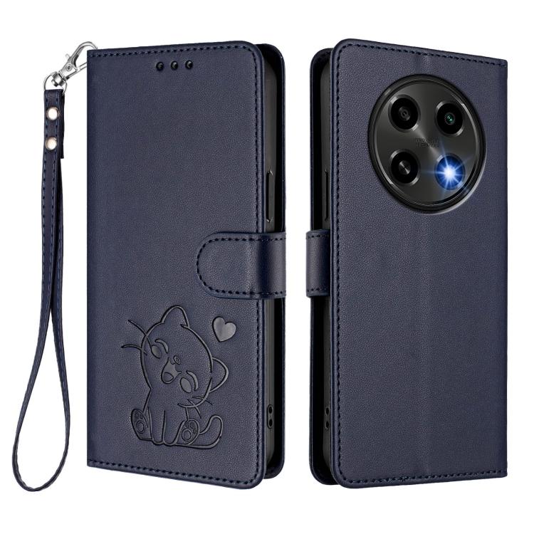 For OPPO A2 Pro 5G / F27 Pro 5G Embossed Heart Cat Leather Phone Case with Hand Strap