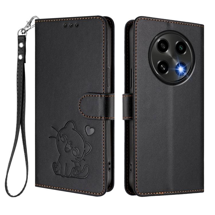 For OPPO A2 Pro 5G / F27 Pro 5G Embossed Heart Cat Leather Phone Case with Hand Strap