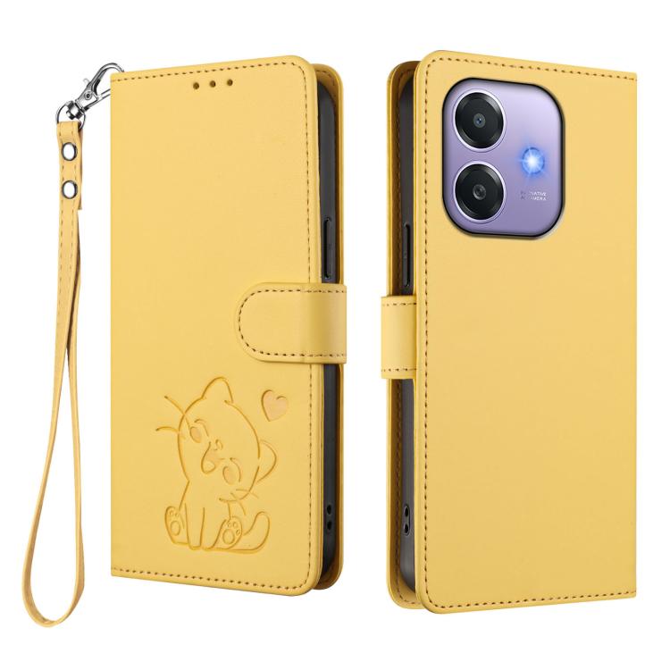 For OPPO A3x / A3 / A60 5G Global Embossed Heart Cat Leather Phone Case with Hand Strap
