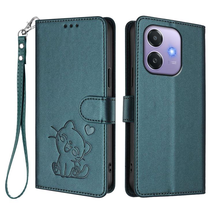 For OPPO A3x / A3 / A60 5G Global Embossed Heart Cat Leather Phone Case with Hand Strap