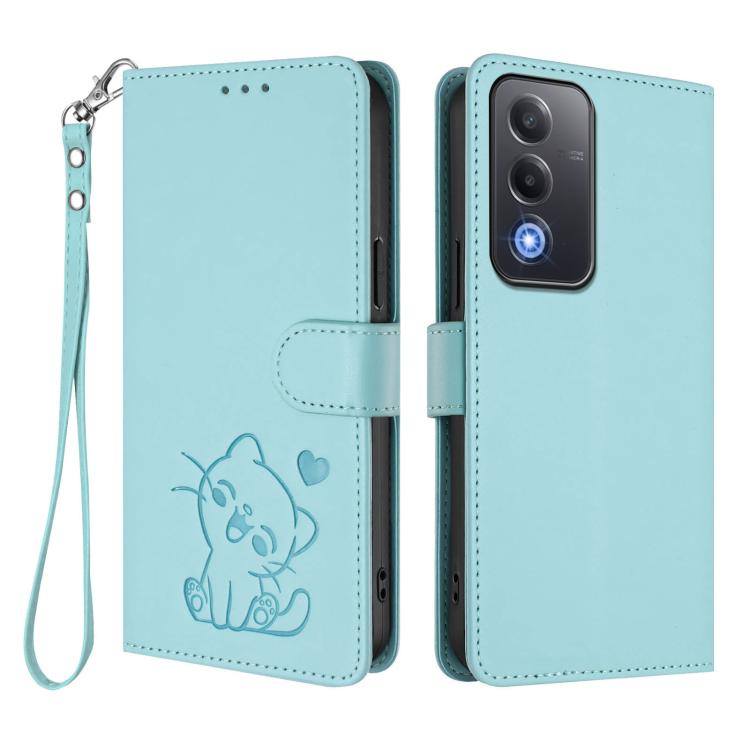 For OPPO A5 5G / A3 Pro 5G Global Embossed Heart Cat Leather Phone Case with Hand Strap