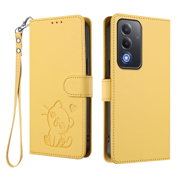 For OPPO A5 5G / A3 Pro 5G Global Embossed Heart Cat Leather Phone Case with Hand Strap