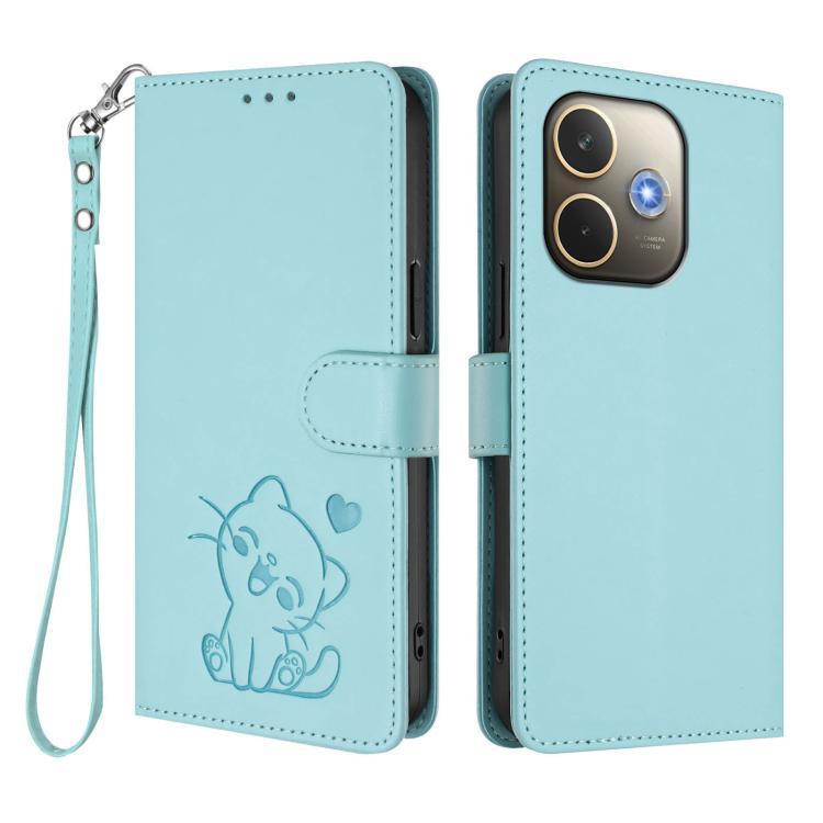 For OPPO A5 Pro 5G / 4G Global Embossed Heart Cat Leather Phone Case with Hand Strap