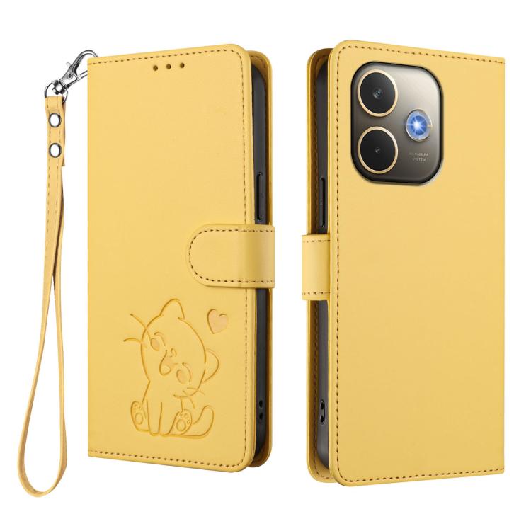 For OPPO A5 Pro 5G / 4G Global Embossed Heart Cat Leather Phone Case with Hand Strap