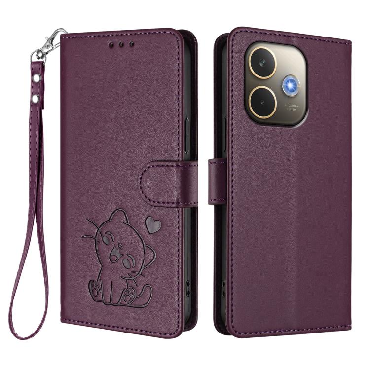 For OPPO A5 Pro 5G / 4G Global Embossed Heart Cat Leather Phone Case with Hand Strap