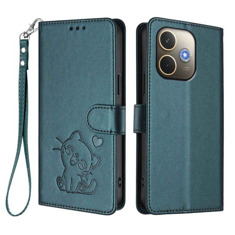 For OPPO A5 Pro 5G / 4G Global Embossed Heart Cat Leather Phone Case with Hand Strap