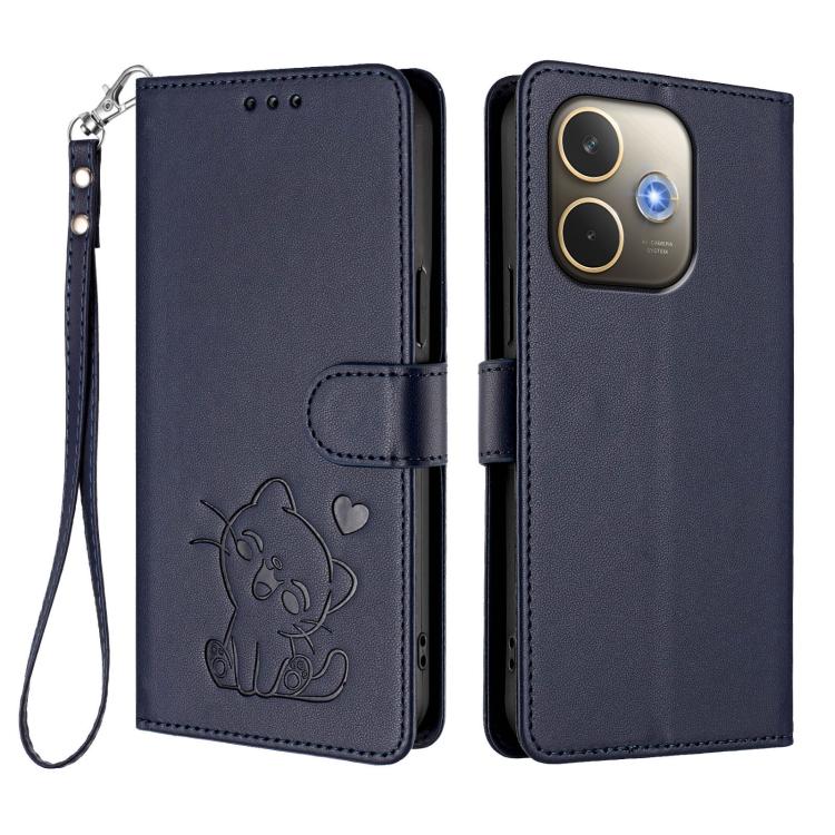 For OPPO A5 Pro 5G / 4G Global Embossed Heart Cat Leather Phone Case with Hand Strap